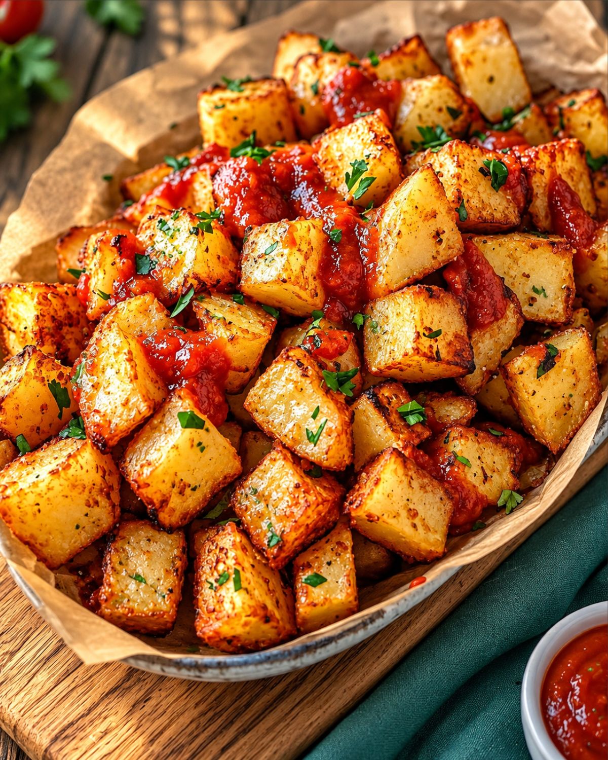 Patatas bravas con salsa, tapa clásica española, Pool Bar restaurante en Benidoleig, Marina Alta